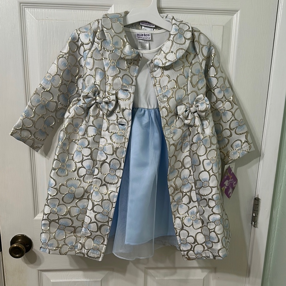 BlueBeri Boulevard Kids Blue and Gold Dress and Jacket